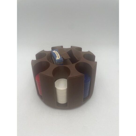 Vintage Plastic Poker Chip Carousel Holder Original Cardinal Playing Cards Set - Picture 9 of 11